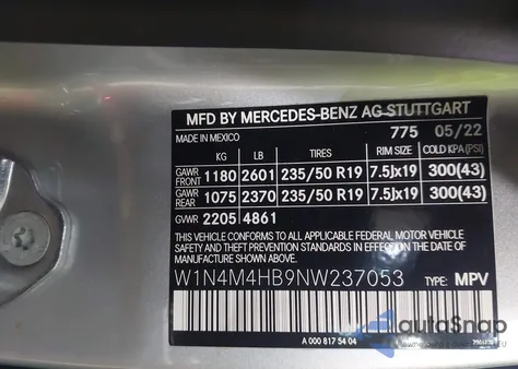 2022 Mercedes-Benz Glb 250 4Matic из США, поврежденный, VIN W1N4M4HB9NW237053